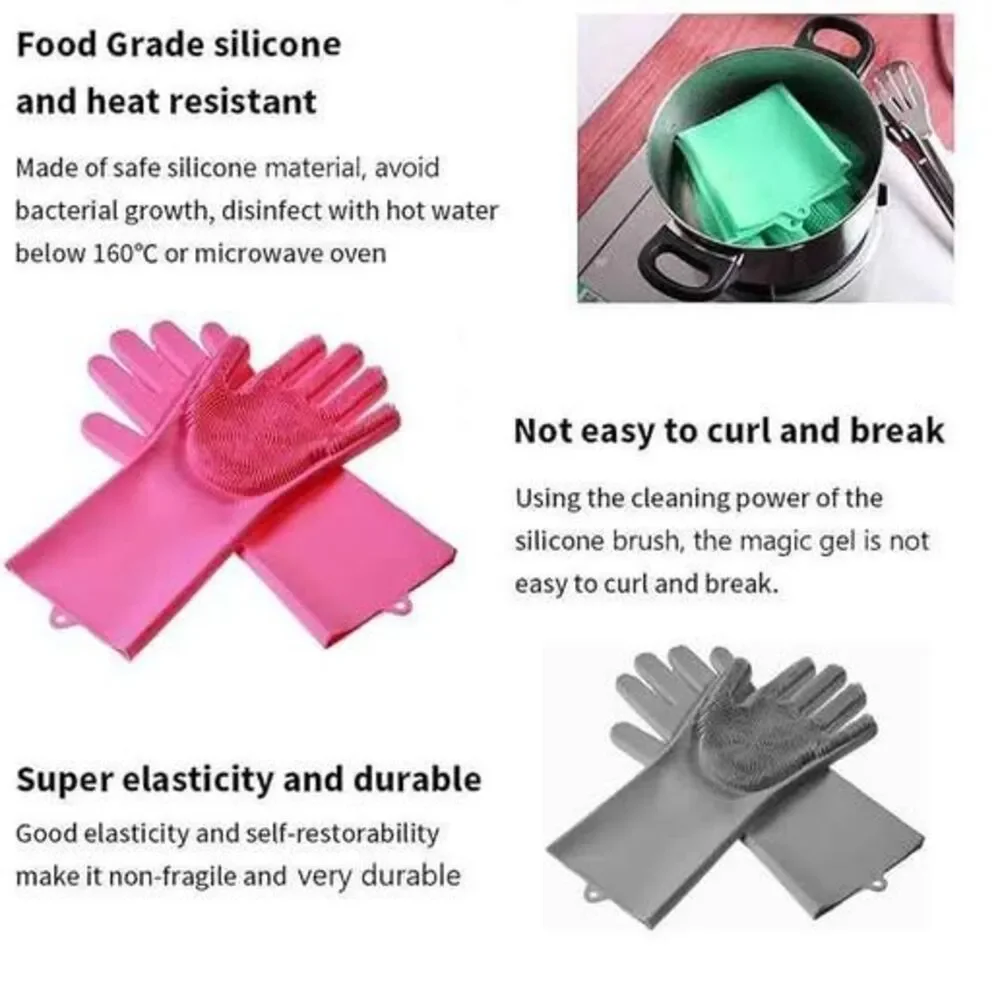 Magic Dishwashing Cleaning Sponge Gloves Reusable Silicone Brush Scrubber Gloves